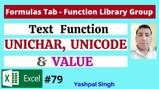 UNICHAR UNICODE amp VALUE Text Function in Formulas Tab  MS Excel   Hindi [upl. by Doowle]