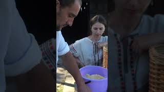 Woman takes delicious products at the Ukrainian farm in the mountains [upl. by Lundgren]