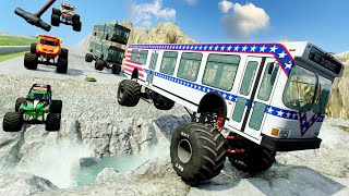 Racing Monster Truck Buses Down A Mountain  BeamNG Drive  Griffs Garage [upl. by Aldin]