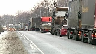 Protesting Russian truck drivers block roads in to Moscow [upl. by Fronniah]