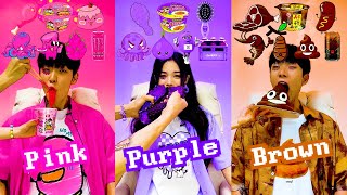 COLOR FOOD MUKBANG🔥 Pink🧠 • Purple😈 • Brown💩 [upl. by Enyar566]