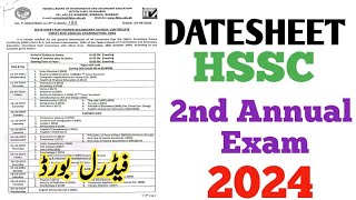 Federal Board HSSC 2nd Annual Exam Datesheet 2024  Fbise hssc 2nd annual date sheet 2024 [upl. by Branen]