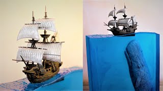 How to Make Ship and Whale Diorama  Resin art [upl. by Ainet]