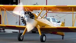 1943 Stearman Starting up and taxiing on September 4 2009 at 715 PM N27WE [upl. by Anadroj]