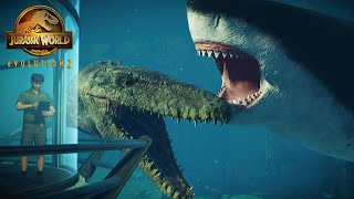 MEGALODON vs Mosasaurus RESEARCH FACILITY  Jurassic World Evolution 2 Speed Build [upl. by Ashman]