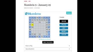 Solve Daily Numbrix 9 Puzzle 1252024 ASMR [upl. by Ennairol]