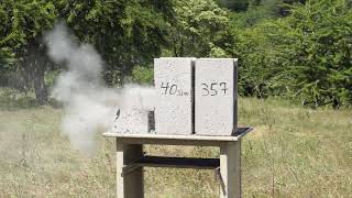 9mm 124gr vs 40 sampw 180gr vs 357 Magnum 158gr 🔥 vs Concrete Block [upl. by Hux]