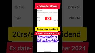 Vedanta share dividend payment date letast News 2024 dividend [upl. by Nwahsear]