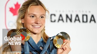 Olympics 2024 Canadas Summer McIntosh triple gold medal swimmer says it hasnt quotsunk in at allquot [upl. by Notseh]