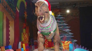 23Foot TRex Animatronic Wears Ugly Christmas Sweater [upl. by Llerrit]