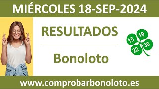 Resultado del sorteo Bonoloto del miercoles 18 de septiembre de 2024 [upl. by Yzzik]