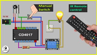 How to make wireless IR Remote Control ON OFF Switch using 4017 IC amp Relay  4017 circuits projects [upl. by Ewolram]