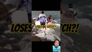 Huge Wave Crashes Fisherman Loses Big Catch [upl. by Yesnikcm]