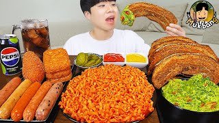 ASMR MUKBANG 직접 만든 대왕 소세지 까르보 불닭볶음면 핫도그 통삼겹 먹방 amp 레시피 FIRE NOODLES AND SAUSAGE EATING SOUND [upl. by Sudbury]