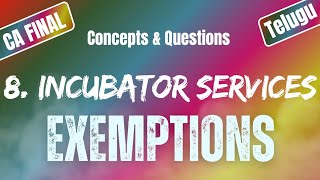 Incubator Services  Exemptions Under GST8  Uttej  ICAI Questions CA FINAL IDT [upl. by Danialah]