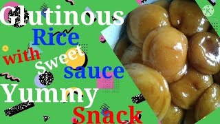 Glutinous rice with sweet sauce yummy snackglutinousricerecipe meryenda yummylecious [upl. by Fanestil964]