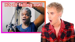 Hairdresser reacts to extreme DIY relaxer fails [upl. by Yelram]