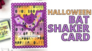 Halloween Bat Shaker Card with Distress Ink Stenciled Background  Pretty Pink Posh [upl. by Aihsar]