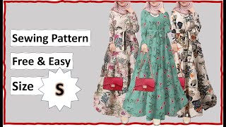 22Free sewing pattern  Casual Elegant Loose Holiday Dresses  size S  step by step [upl. by Llerdna]