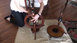 5 Antique Spinning wheel European Parlor wheel with two distaffs and ivory and ebony accents [upl. by Nilsoj591]