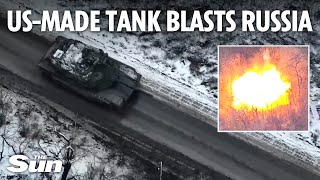 USmade £8m M1 Abrams tank seen blasting Russians on Ukraine frontline for first time [upl. by Faxen]