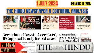 1 July 2024 The Hindu Newspaper amp Editorial Analysis in Tamil [upl. by Onitnatsnoc95]