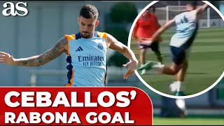 DANI CEBALLOS scores jawdropping RABONA GOAL in REAL MADRID training [upl. by Hallvard]