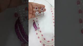 Pearl n cz long set with jhumkas fashionviralshortjewelleryonlineshoppingviralvideo jewellery [upl. by Brendon]