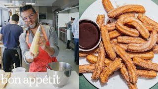 Rick Makes Churros with Chocolate Sauce MexicoStyle  From the Test Kitchen  Bon Appetit [upl. by Marcelo]