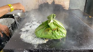 Paratha Cooked in Banana Leaf  Authentic South Indian Dish in Mumbai  Indian Street Food [upl. by Shieh]