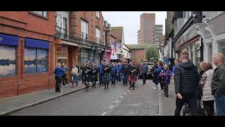 BAGPIPERS IPSWICH FANS MILITARY VETRENS WALKING TO PORTMAN ROAD IPSWICH [upl. by Nosyrb295]