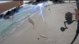 Fishing at the jetties and ALMOST GOT STRUCK BY LIGHTNING [upl. by Yennej]