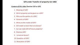 Gift under Transfer of property act  Section 122 to 129 [upl. by Gruber539]