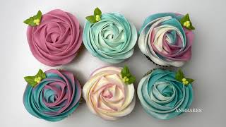 Rosette Rose buttercream cupcakes with tip1M6 ways to prepare bag visit anhbakescom for recipes [upl. by Nerehs]