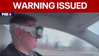 Apple Vision Pro user wears headset while driving using Tesla Autopilot [upl. by Ahtoelc886]