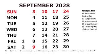 September Calendar 2028 [upl. by Alfy]