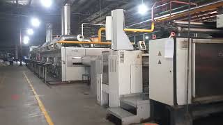 Stenter Machine in textile knit factory Heat setting drying wet fabric soft finish [upl. by Ameerahs]