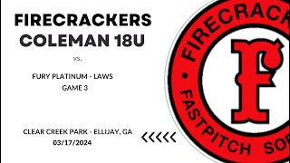 031724 Fury Platinum Lawsvs Firecrackers Coleman 18U G3 [upl. by Nyrahtak]