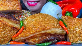 ASMR CRISPY PORK BELLY LECHON SPICY DIPPING SAUCE CHILI RICE MUKBANG MASSIVE Eating Sounds [upl. by Yneffit]