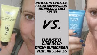 Versed Guards Up Daily Mineral Sunscreen SPF 35 VS Paulas Choice Super Light Wrinkle Defense SPF 30 [upl. by Leveroni443]