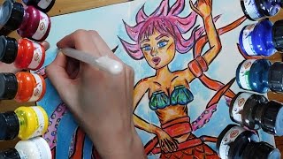 inktober  KOHINOOR ink  drowning mermaid  speedpainting with voiceover [upl. by Anneres955]