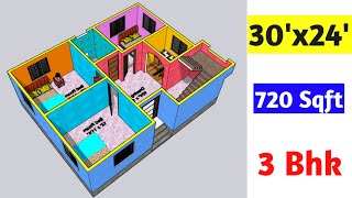 30x24 House Plan  30x24Ghar ka Naksha 720 sqft  24x30 House Plans [upl. by Fotina]