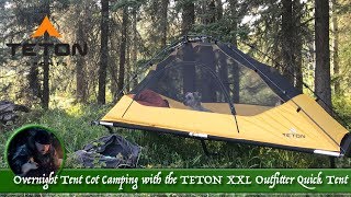 Overnight Tent Cot Camping with the TETON XXL Outfitter Quick Tent [upl. by Nashner]