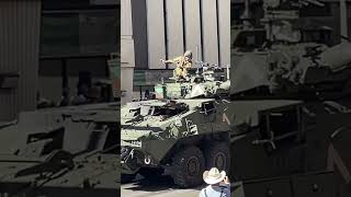 WAVES Canadian Military With Multiple Armoured Vehicles Driving Through The Parade  CAF [upl. by Adnauqal771]