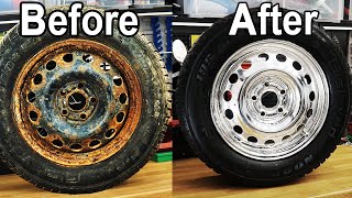 Amazing Wheel Restoration From Super Rusty To Mirror Chrome [upl. by Retrop116]