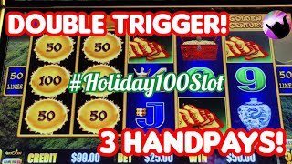 HIGH LIMIT DOUBLE BONUS  3 HANDPAYS Holiday 100 Slot Challenge 2023 Holiday100Slot [upl. by Frerichs]