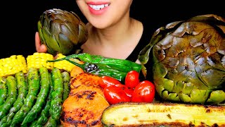 HEALTHY EATING ASMR ROASTED VEGGIES PLATTER ARTICHOKES ASPARAGUS PEPPER CORN  TracyN ASMR [upl. by Monica729]