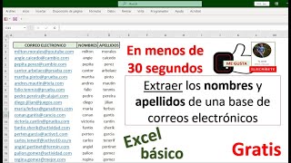 Extraer nombres y apellidos de una base de correos electrónicos  Excel básico [upl. by Natelson983]