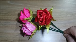 How to make beautiful flower roses from satin ribbons [upl. by Boarer]