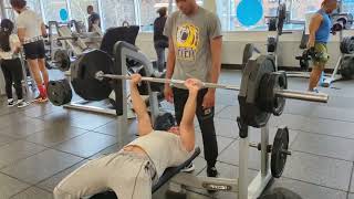 265 bench PR  140lbs BW idiot spotter touches bar [upl. by Lucho]